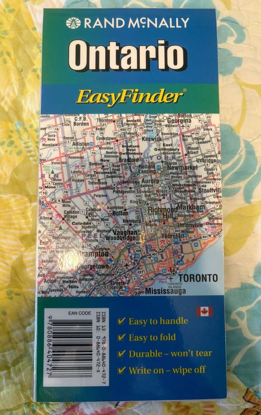 NWT Rand McNally Ontario EasyFinder Road Map, Foldable, Laminated